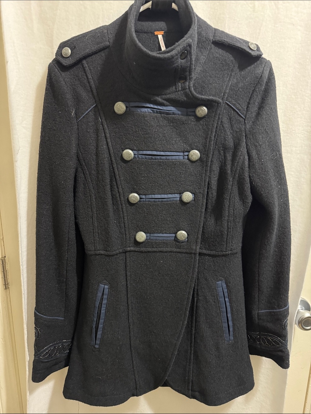 Free People-Women's Black Military-Style Coat - Classic Wool Blend